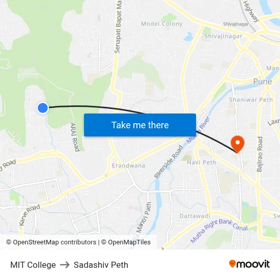 MIT College to Sadashiv Peth map