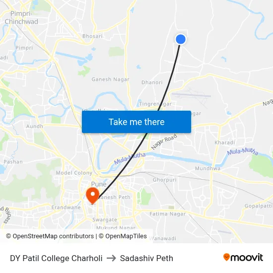 DY Patil College Charholi to Sadashiv Peth map