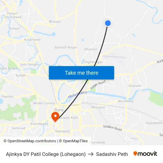 Ajinkya DY Patil College (Lohegaon) to Sadashiv Peth map