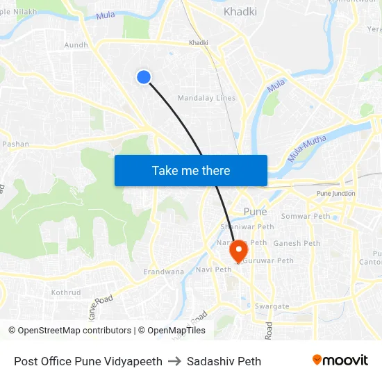 Post Office Pune Vidyapeeth to Sadashiv Peth map