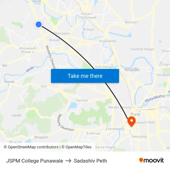 JSPM College Punawale to Sadashiv Peth map