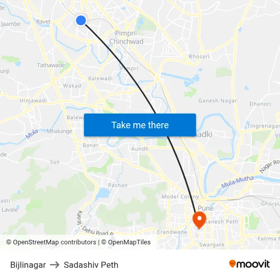 Bijlinagar to Sadashiv Peth map