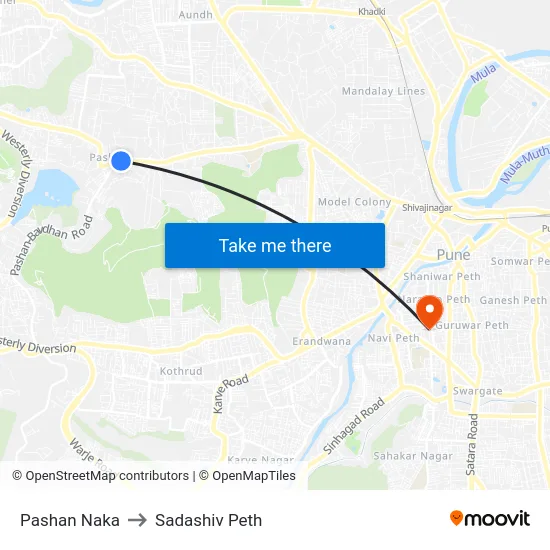 Pashan Naka to Sadashiv Peth map