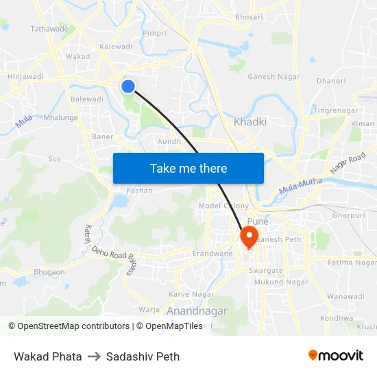 Wakad Phata to Sadashiv Peth map