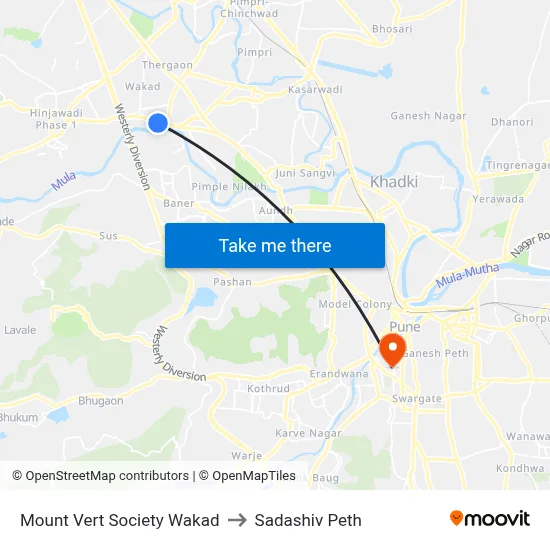 Mount Vert Society Wakad to Sadashiv Peth map