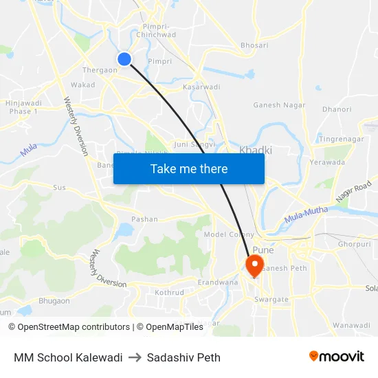 MM School Kalewadi to Sadashiv Peth map