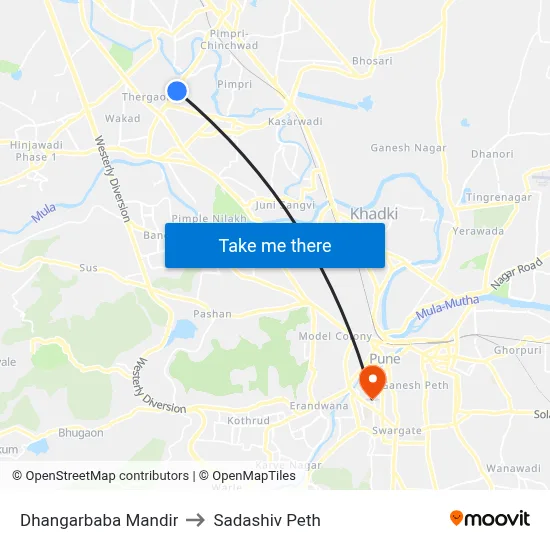 Dhangarbaba Mandir to Sadashiv Peth map