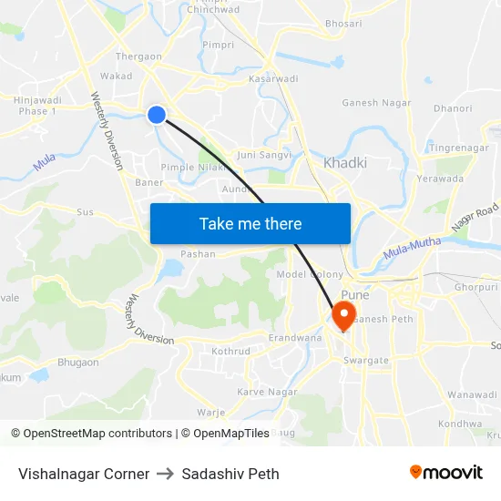 Vishalnagar Corner to Sadashiv Peth map