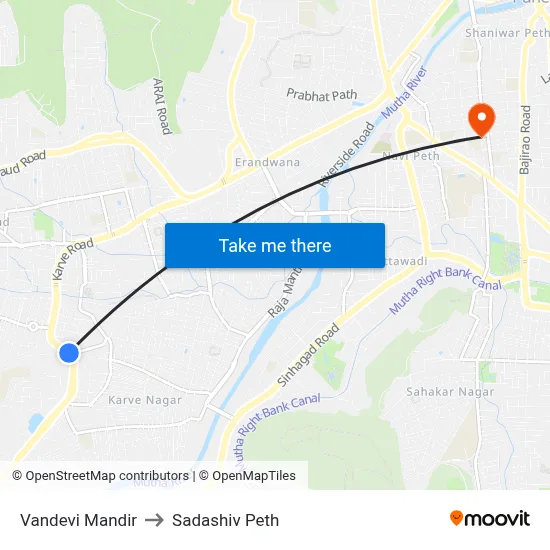 Vandevi Mandir to Sadashiv Peth map