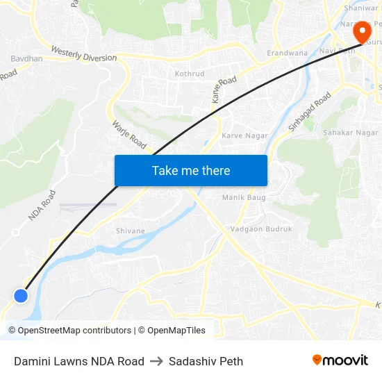 Damini Lawns NDA Road to Sadashiv Peth map