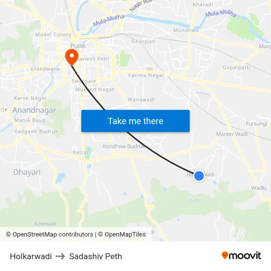 Holkarwadi to Sadashiv Peth map