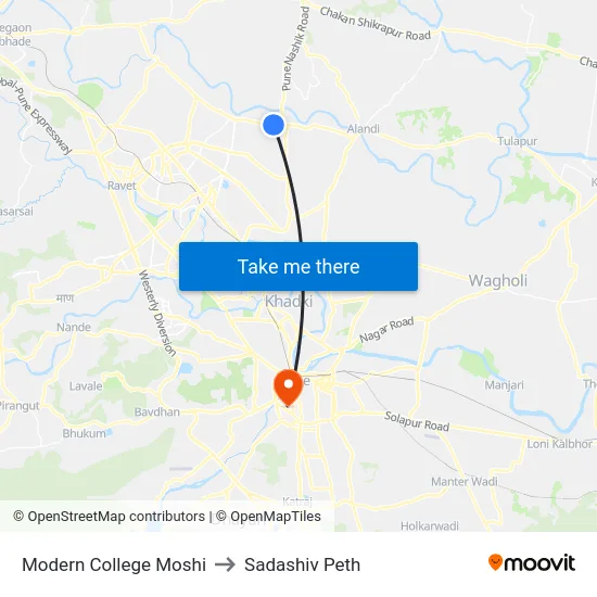 Modern College Moshi to Sadashiv Peth map