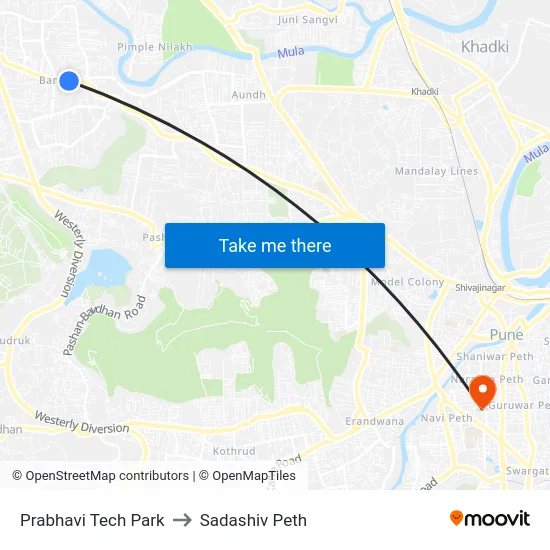 Prabhavi Tech Park to Sadashiv Peth map