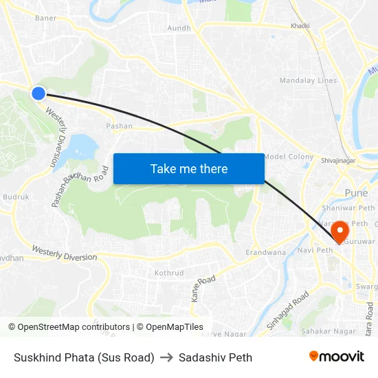 Suskhind Phata (Sus Road) to Sadashiv Peth map