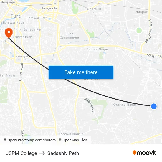 JSPM College to Sadashiv Peth map