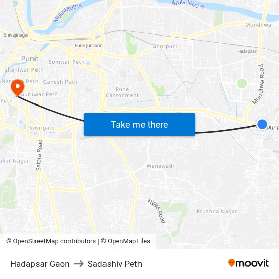Hadapsar Gaon to Sadashiv Peth map