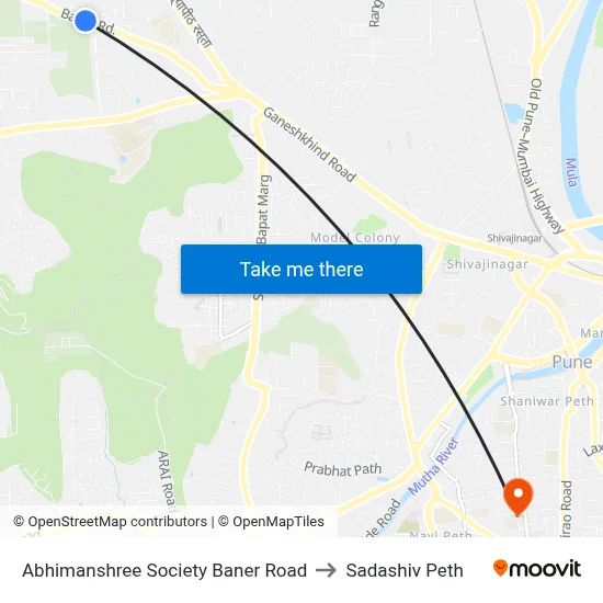 Abhimanshree Society Baner Road to Sadashiv Peth map