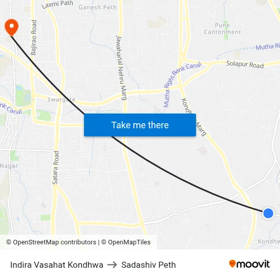 Indira Vasahat Kondhwa to Sadashiv Peth map
