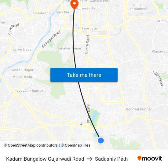 Kadam Bungalow Gujarwadi Road to Sadashiv Peth map