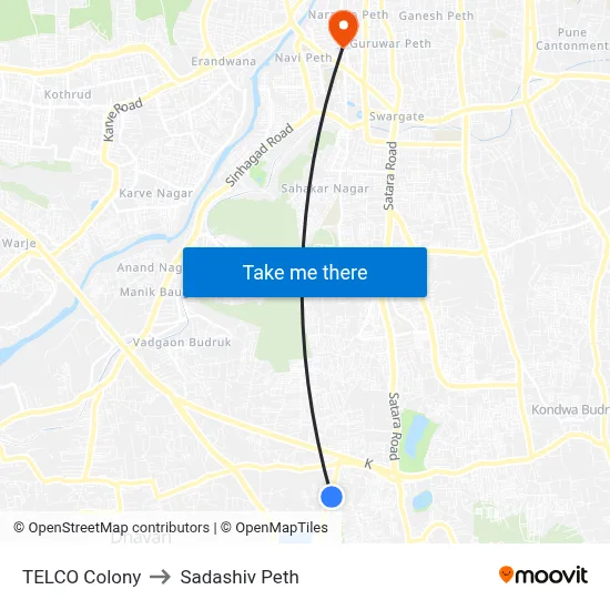 TELCO Colony to Sadashiv Peth map