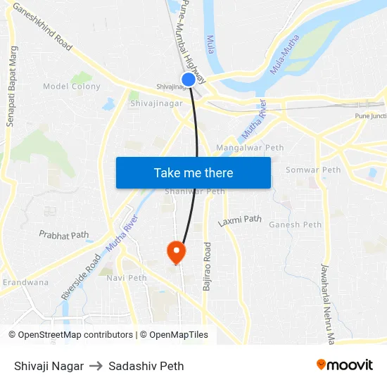 Shivaji Nagar to Sadashiv Peth map