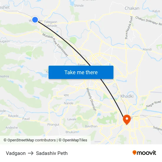 Vadgaon to Sadashiv Peth map