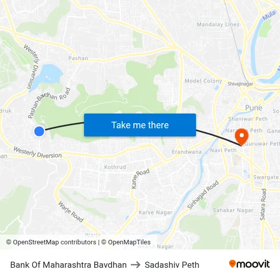 Bank Of Maharashtra Bavdhan to Sadashiv Peth map