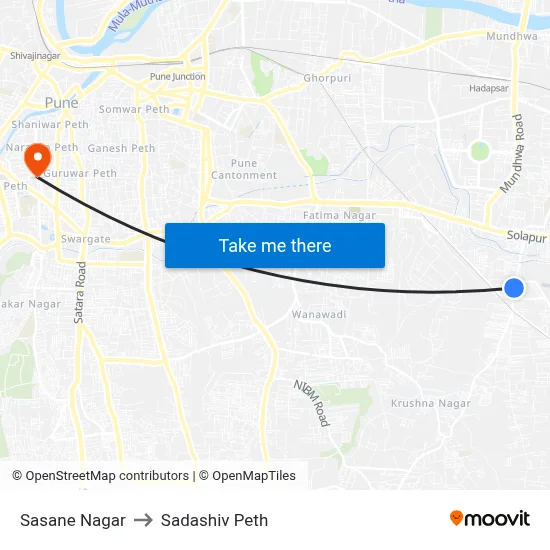 Sasane Nagar to Sadashiv Peth map