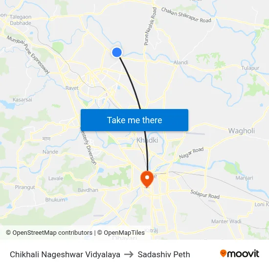 Chikhali Nageshwar Vidyalaya to Sadashiv Peth map