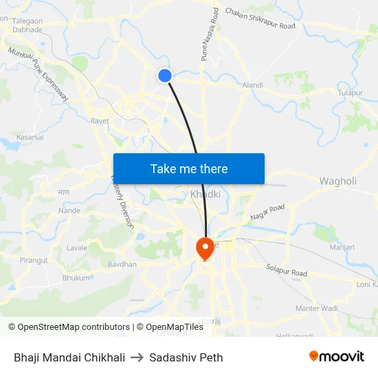 Bhaji Mandai Chikhali to Sadashiv Peth map