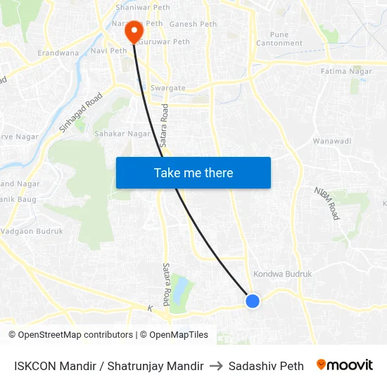 ISKCON Mandir / Shatrunjay Mandir to Sadashiv Peth map