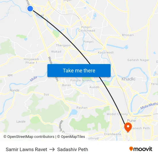 Samir Lawns Ravet to Sadashiv Peth map