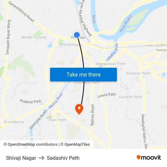 Shivaji Nagar to Sadashiv Peth map