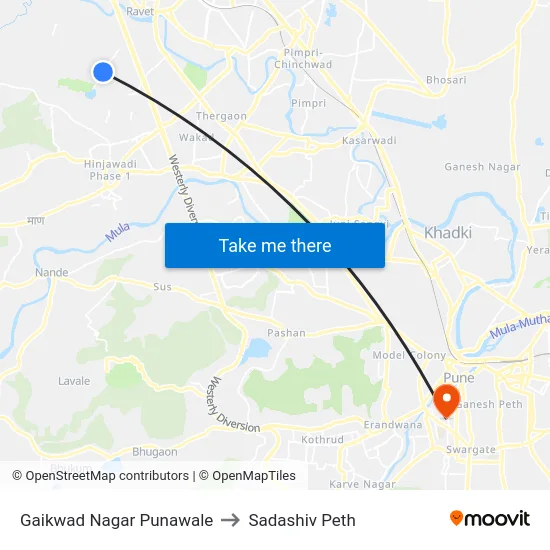 Gaikwad Nagar Punawale to Sadashiv Peth map