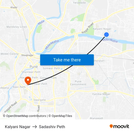 Kalyani Nagar to Sadashiv Peth map