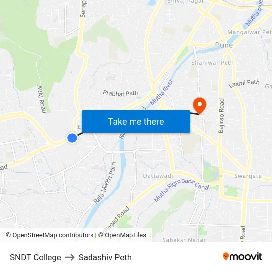 SNDT College to Sadashiv Peth map