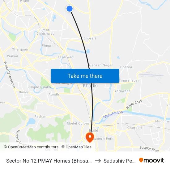 Sector No.12 PMAY Homes (Bhosari) to Sadashiv Peth map