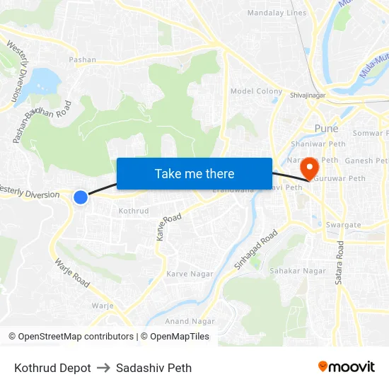 Kothrud Depot to Sadashiv Peth map