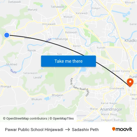 Pawar Public School Hinjawadi to Sadashiv Peth map