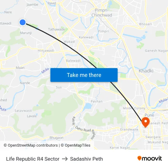 Life Republic R4 Sector to Sadashiv Peth map