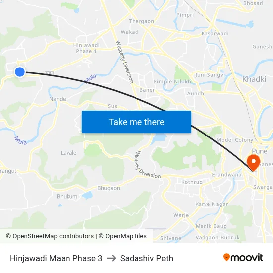 Hinjawadi Maan Phase 3 to Sadashiv Peth map