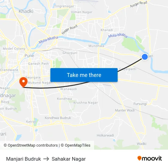 Manjari Budruk to Sahakar Nagar map