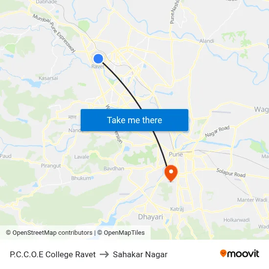P.C.C.O.E College Ravet to Sahakar Nagar map