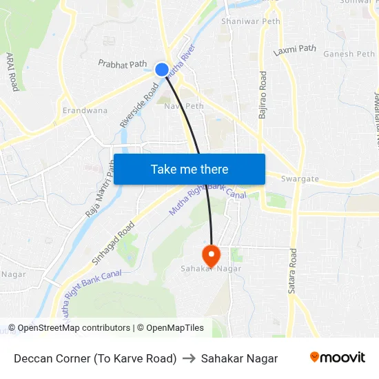 Deccan Corner (To Karve Road) to Sahakar Nagar map