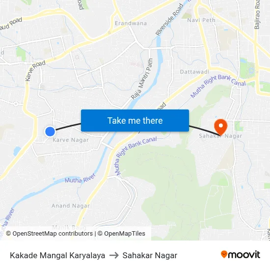 Kakade Mangal Karyalaya to Sahakar Nagar map