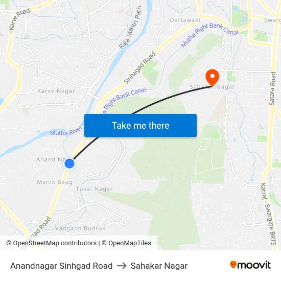 Anandnagar Sinhgad Road to Sahakar Nagar map