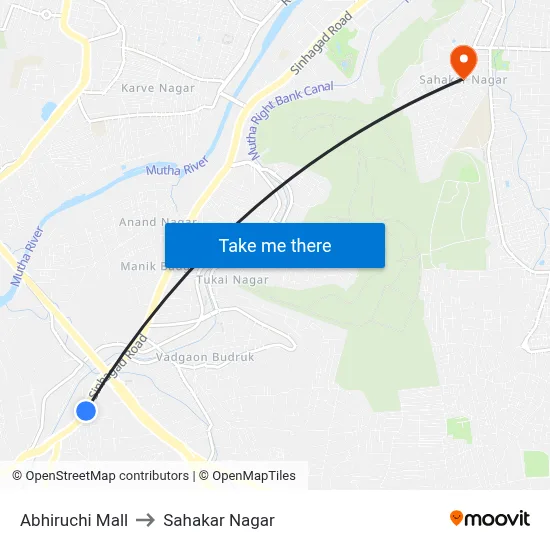 Abhiruchi Mall to Sahakar Nagar map