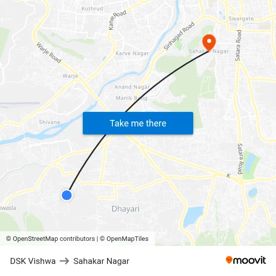 DSK Vishwa to Sahakar Nagar map