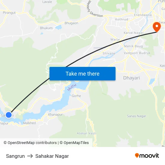Sangrun to Sahakar Nagar map