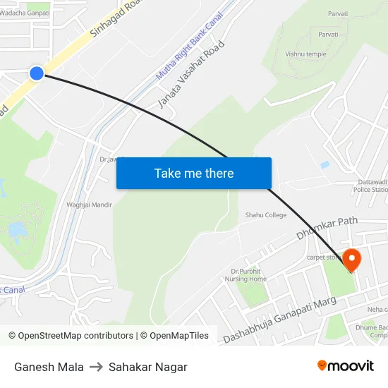 Ganesh Mala to Sahakar Nagar map